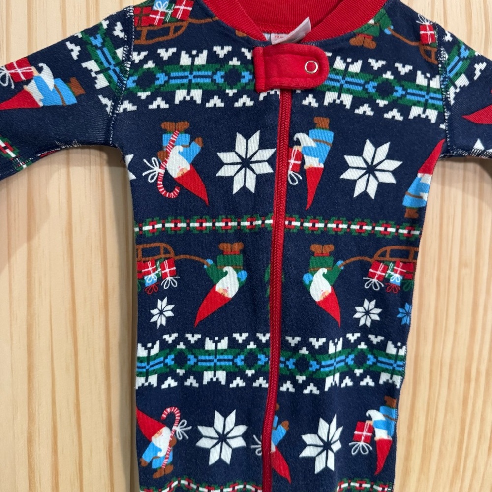 Hanna Andersson Holiday Gnome Fair Isle Organic Cotton Sleeper Pajamas 6-12 Mon